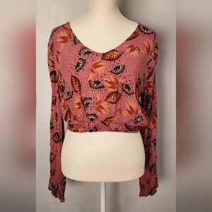 Patrons of Peace Boho Long Sleeve Floral Crop Top